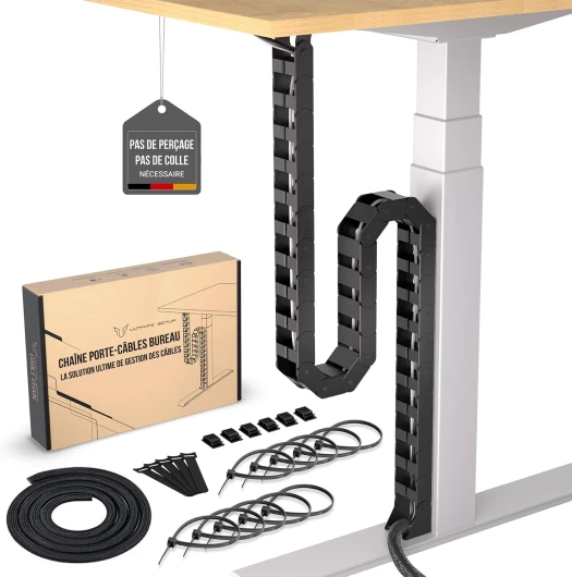 Flexible Chemin de Cable - Cable Management Bureau - Organisateur Cable Bureau - Colonne vertebrale Cable Management - Range Cable sous Bureau (Noir)