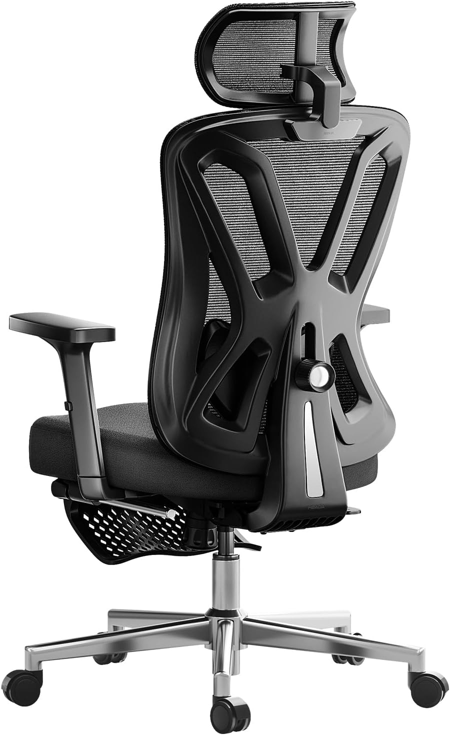 Hbada P5 Chaise de Bureau Ergonomique Fauteuil de Bureau - Soutien Lombaire 2D Réglable, Appui-Tête et Accoudoirs Réglables, Inclinaison 135°, Noir avec Repose-Pieds Noir Aluminium