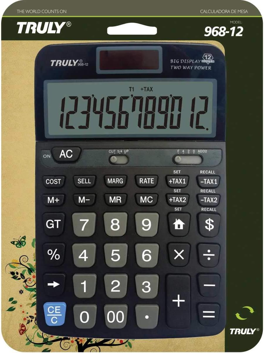 Procalc TRULY - Calculatrice de Bureau, Solaire + Pile, 12 Chiffres