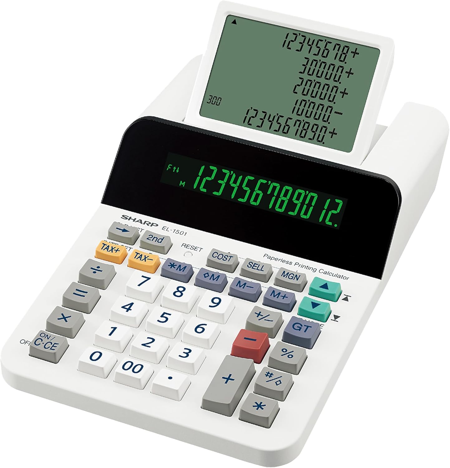 EL-1501 Calculatrice de Bureau à Affichage sans Papier et Encre avec écran LCD 12 Chiffres et 5 Lignes Fonctionnement à Piles Blanc 150 x 62 x 228 mm