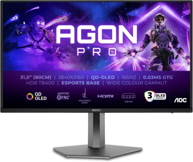 Agon Pro AG326UDAM - Moniteur de Jeu UHD OLED 32 Pouces, 165 Hz, 0,03 ms, HDR400, FreeSync Prem - Pro, Version G-Sync - (3840x2160, 2X HDMI 2.1, 1x DP 1.4, Hub USB) Noir Gris 32" UHD QD-OLED 165Hz FreeSync Premium Pro Exclusivo Amazon