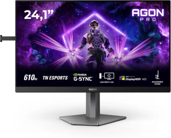 Moniteur de Jeu AG246FK6 24 Pouces FHD, 610 Hz, TN Esports, 0,5 ms GtG, Adaptive Sync, HDR400, Hauteur Ajustable, G-Sync Comp - (1920 x 1080, 2 Ports HDMI 2.1, DP 1 Port USB 1.4) Noir/Gris 24" FHD TN eSports 600Hz Piatto GSync