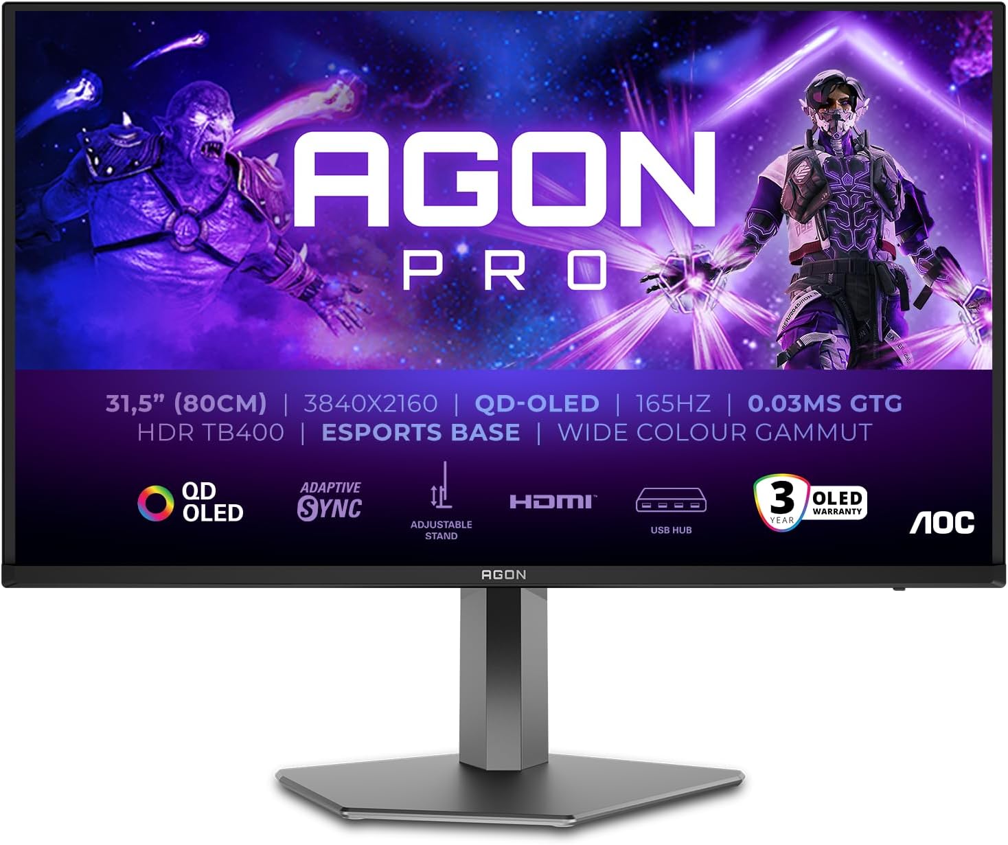 Moniteur 31.5" Agon 4K *AG326UD* QD-OLED UHD 4K 165Hz 1ms HP/2*HDMI/3*USB 32" QHD QD-OLED 165Hz Piatto Adaptive Sync