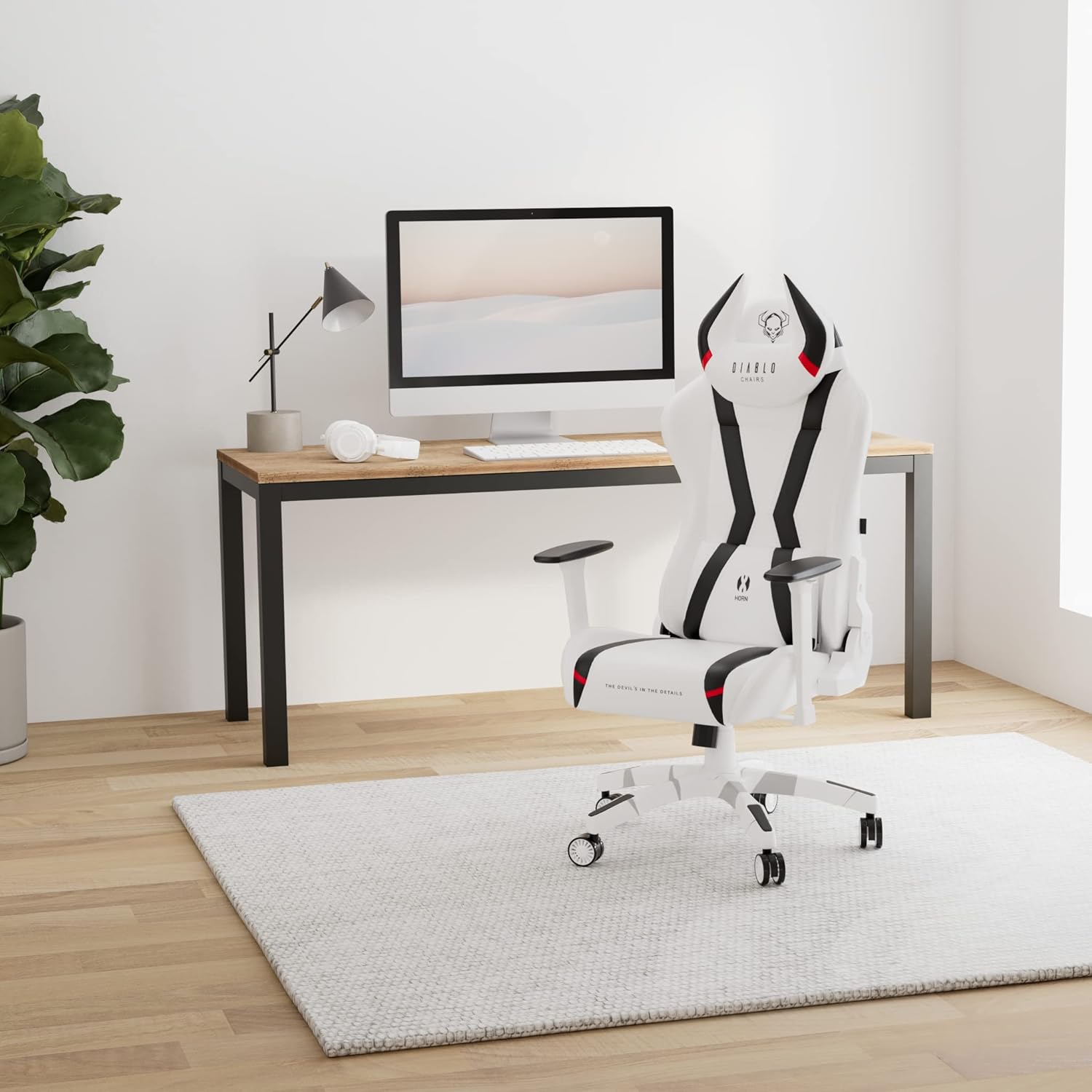 X-Horn Chaise Gaming Siege Fauteuil Bureau Accoudoirs 3D Design Ergonomique Oreiller Cou Coussin Lombaire Skaï Fonction d'inclinaison Blanc Normal (L) Normal (L) Blanc
