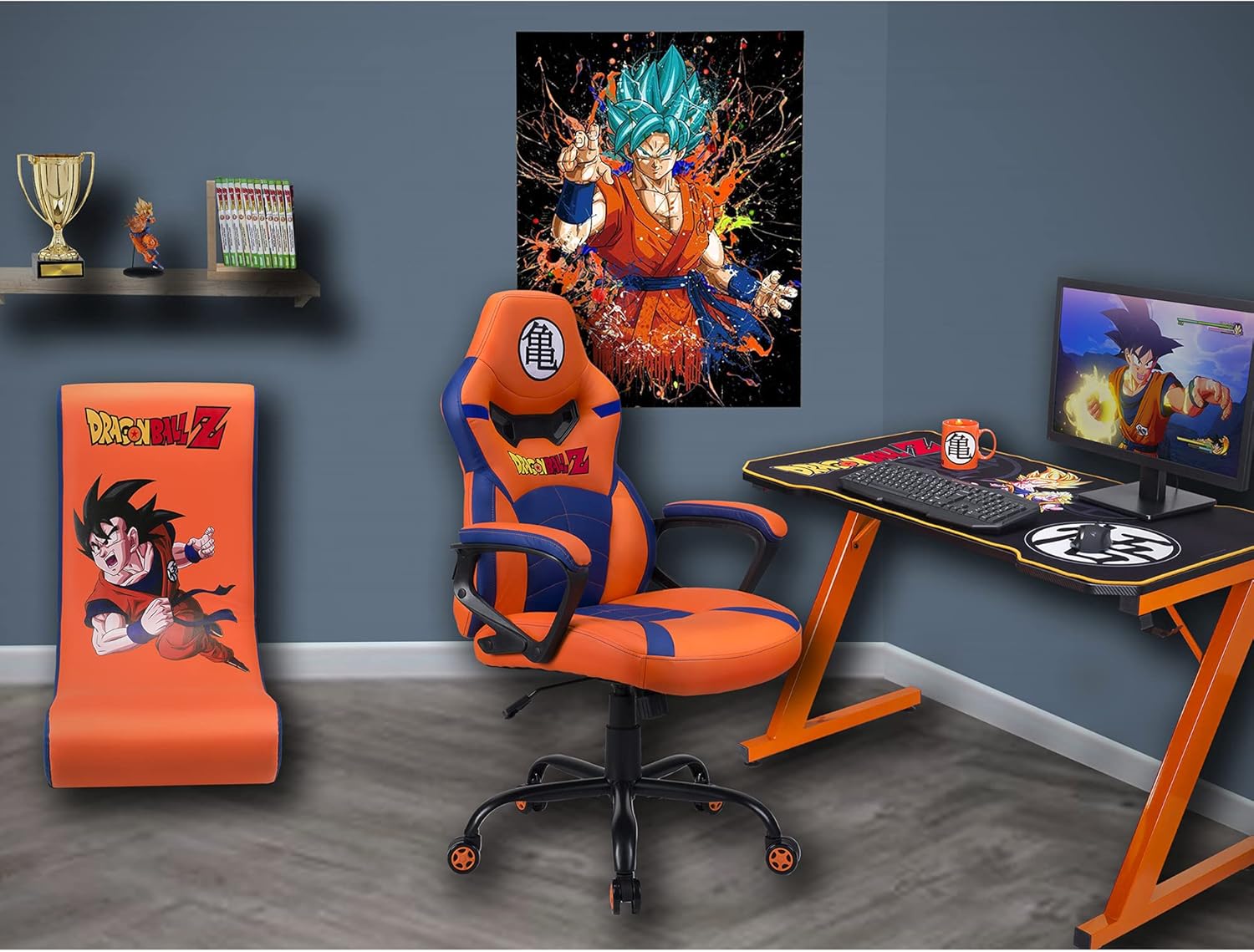 Chaise Gaming Dragon Ball pour Enfant et Ado - Fauteuil de Bureau Ergonomique avec Mousse Haute Densité, Mécanisme à Bascule et Accoudoirs Confortables - Hauteur Réglable - Orange