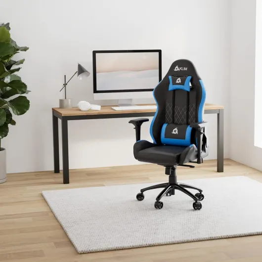 Esports Chaise Gaming – Chaise de Bureau avec Accoudoirs 4D, Capacité de 170kg, Dossier Inclinable, Fauteuil Ergonomique avec Coussins Cervical et Lombaire, roulettes Silencieuses – Bleu 57 X 140 cm Bleu