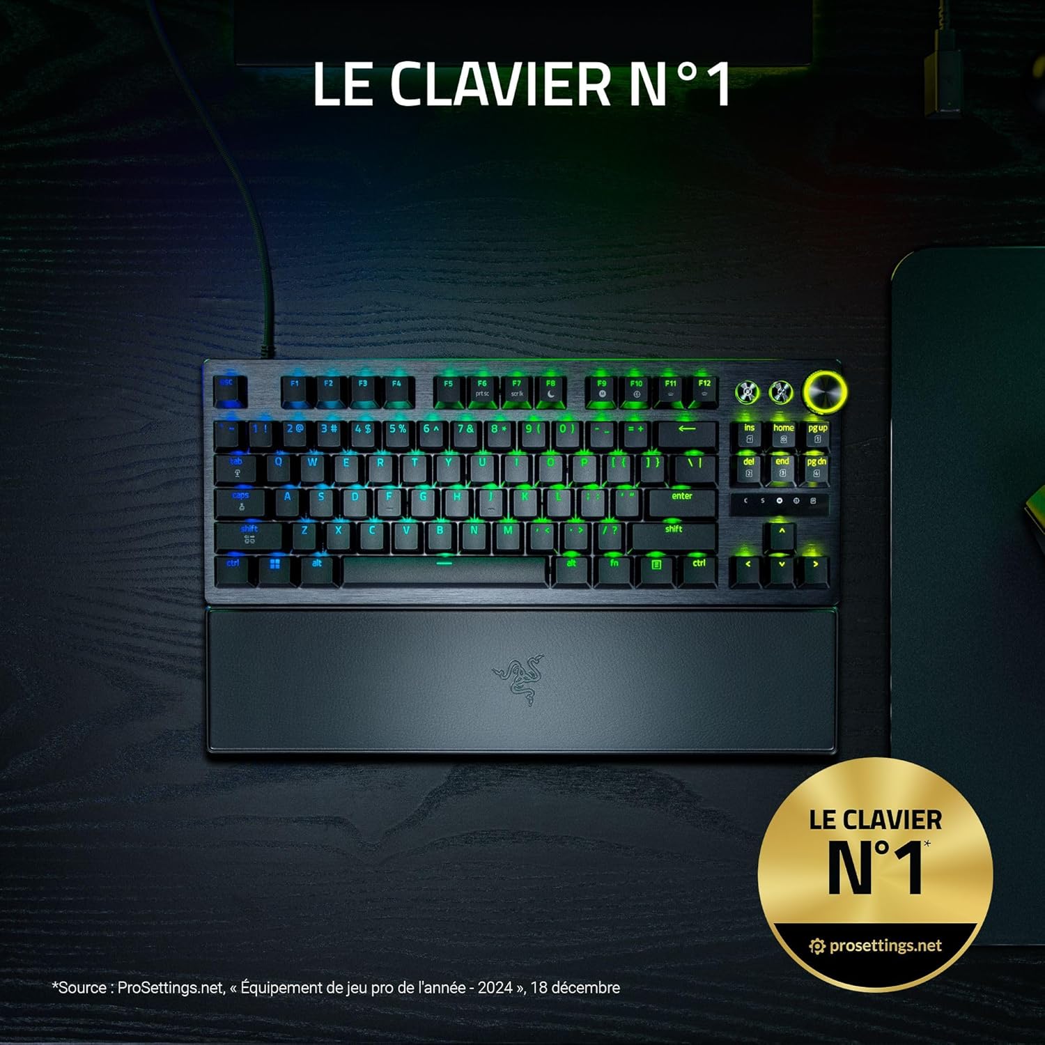 Huntsman V3 Pro Tenkeyless 8KHz - TKL PC Clavier Gaming mécanique - 8KHz HyperPolling - Switches optiques analogiques - 0,1-4,0mm - Snap Tap - Rapid Trigger - Clavier US QWERTY - Noir QWERTY US-Layout Huntsman V3 Pro TKL 8K Switch Optique Analogique