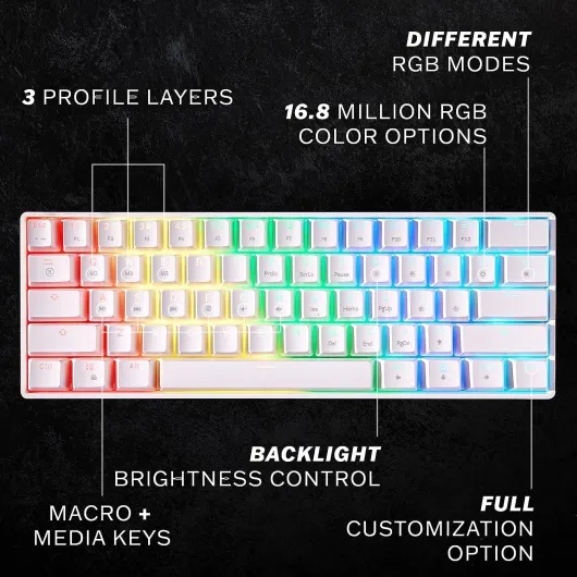 GK61 Clavier de Jeu mécanique – 61 Touches RVB rétroéclairé LED pour PC/Mac Gamer