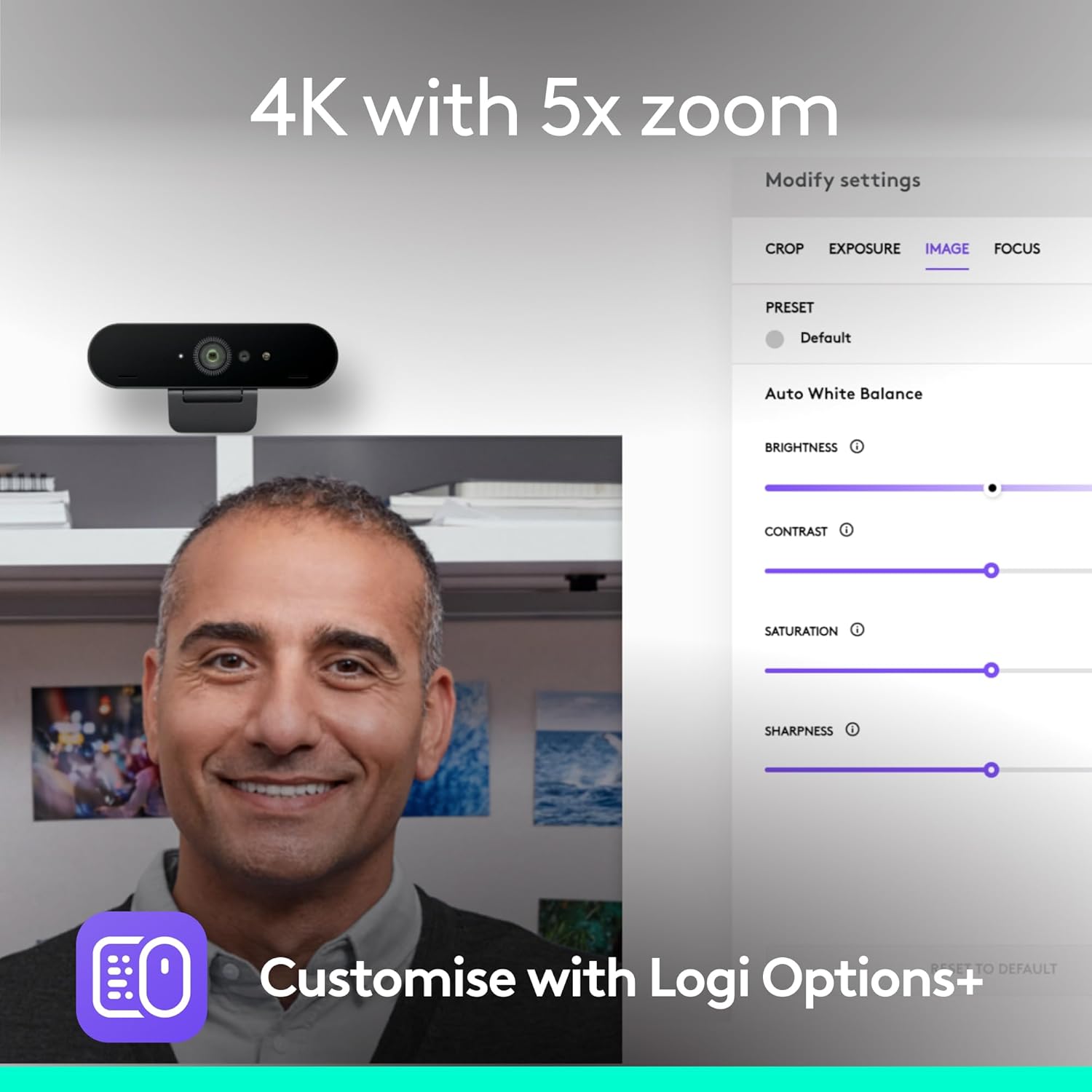 Logitech Brio 4K Webcam, Video Calling, Noise-Cancelling mic, HD Auto Light Correction, Wide Field of View, Works with Microsoft Teams, Zoom, Google Voice, Google Meet, PC/Mac/Laptop/Macbook/Tablet New version