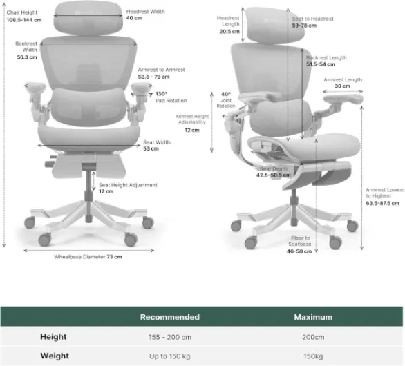 H2 Pro Chaise de Bureau Ergonomique - Support Lombaire, Accoudoirs & Appui-tête Réglables, 150kg, Maille Respirante, Fauteuil Pivotant pour Bureau & Gaming (Rose)