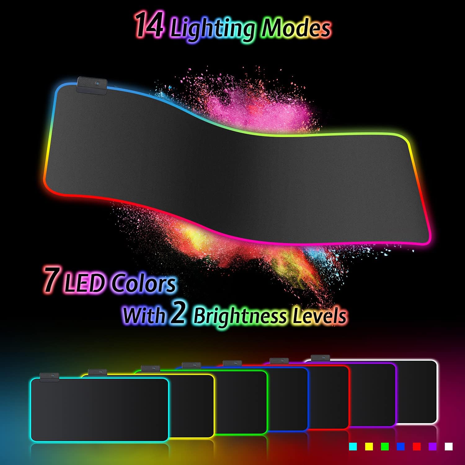 Tapis de Souris Gaming RGB XXL (800 x 300 mm), 14 Effets D'éclairage LED, Étanche, Antidérapant, Résistant à l'usure pour Gamer, Ordinateur, PC 300L x 800l mm