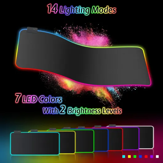Tapis de Souris Gaming RGB XXL (800 x 300 mm), 14 Effets D'éclairage LED, Étanche, Antidérapant, Résistant à l'usure pour Gamer, Ordinateur, PC 300L x 800l mm