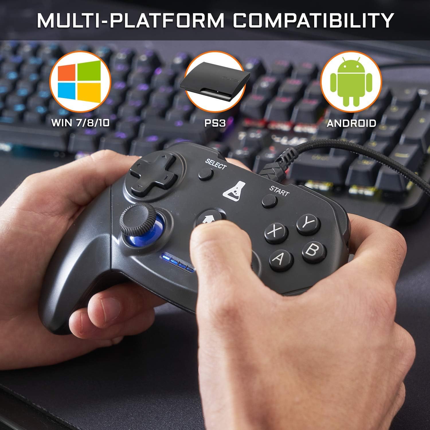 The G-Lab - K-Pad Thorium - Manette Gaming PC & PS3 Filaire USB avec Vibrations Intégrées, Gamepad Contrôleur de Jeu connecté par Fil - Manette de Jeu pour PC Windows 10, 11, PS3 - New