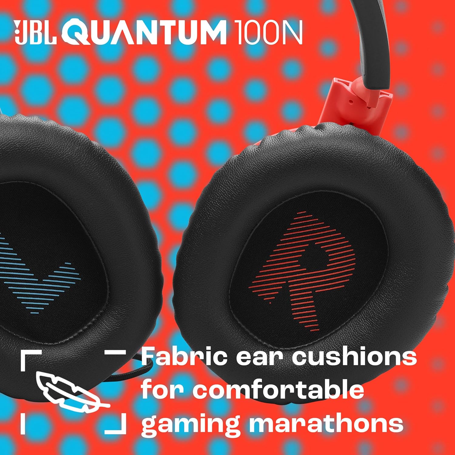 Quantum 100N, casque gaming circum-auriculaire filaire, micro amovible, QuantumSURROUND Signature, comfortable, compatibilité multiplateformes et Windows Sonic Spatial Sound, en rouge et bleu 100N Bleu/rouge