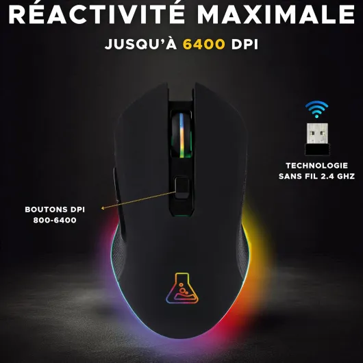 The G Lab - Kult Helium Souris Gamer Sans Fil Pc Gamer, Souris Gaming Bluetooth Rechargeable 6400 DPI, Retroeclairé 7 Couleurs, éclairage RGB Pour PC/PS5/Xbox Sans Fil Noir