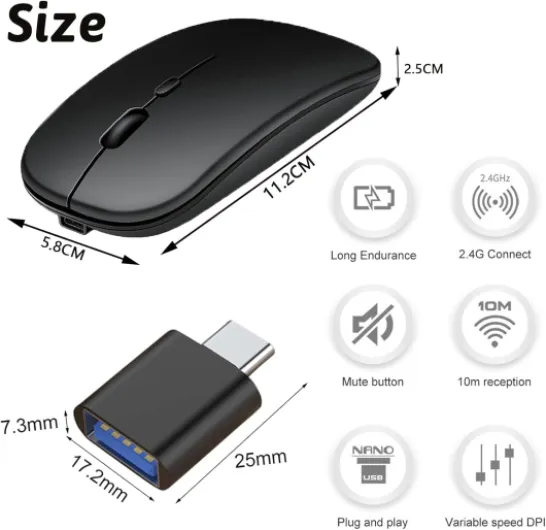 Souris sans Fil Rechargeable, Souris Rétroéclairée de 7 Couleurs avec Bluetooth + 2.4G Deux Modes, Souris Gaming Compatible avec Ordinateur Portable, PC, Ordinateur, Chromebook, Notebook