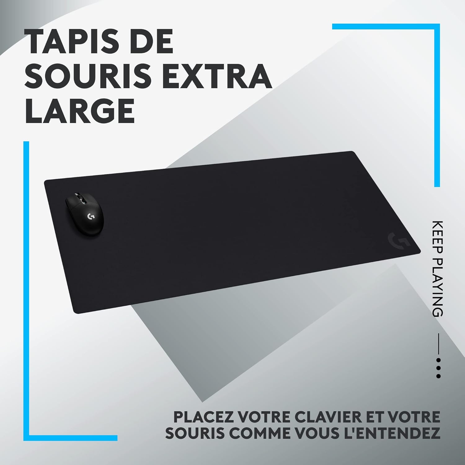 G840 Tapis de Souris de Jeu Extra Large, Optimisé pour Les capteurs, Friction modérée,Tapis de Souris antidérapant, Accessoires de Jeu Mac et PC, 900 x 400 x 3 mm
