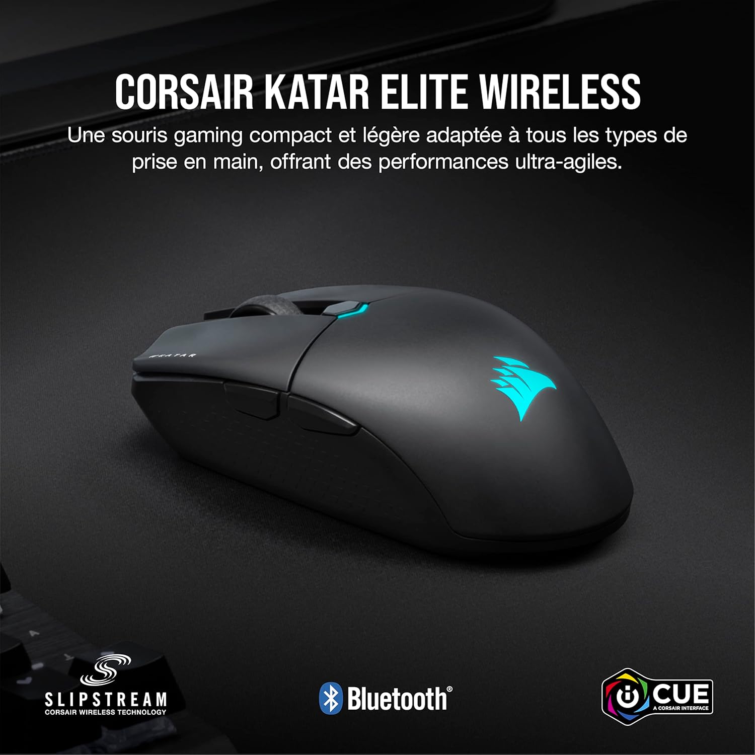 KATAR Elite Wireless Souris de Jeu FPS Ultra-Légère - 26 000 DPI - Forme Symétrique - Batterie Jusqu'à 110 Heures - Compatible iCUE - PC, PS5, PS4, Xbox - Noir