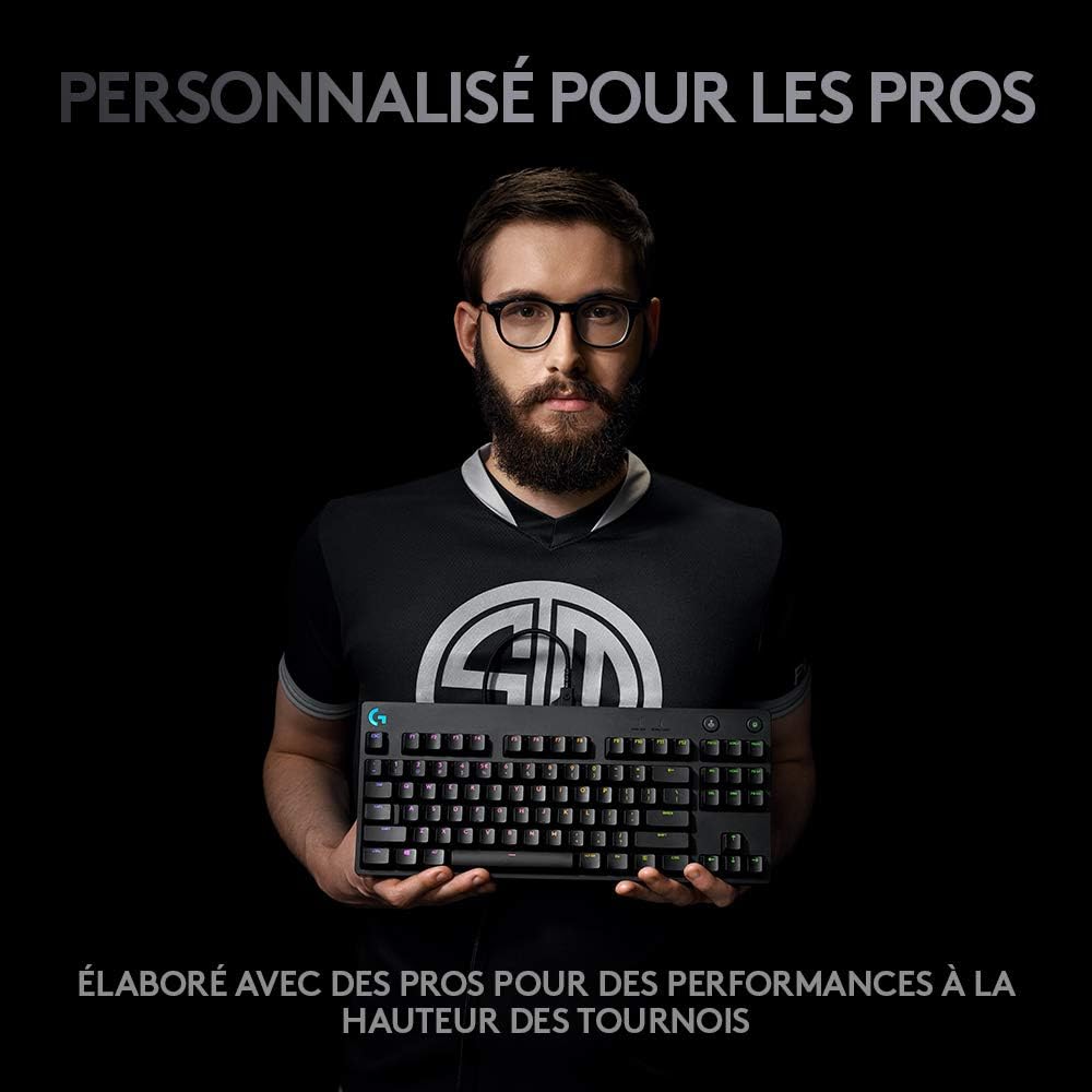 PRO Clavier gaming mécanique, conception ultra-portable sans pavé numérique, câble micro-USB détachable, touches rétroéclairées LIGHTSYNC RVB 16,8M de couleurs, AZERTY FR, PC/Mac - Noir Noir FIlaire Clavier
