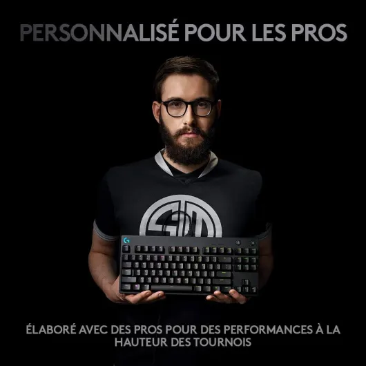 PRO Clavier gaming mécanique, conception ultra-portable sans pavé numérique, câble micro-USB détachable, touches rétroéclairées LIGHTSYNC RVB 16,8M de couleurs, AZERTY FR, PC/Mac - Noir Noir FIlaire Clavier