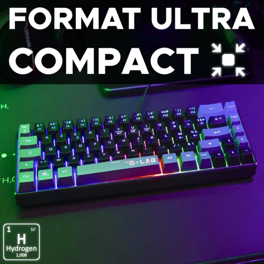 The G-Lab Keyz Hydrogen, Clavier Gamer 60%, Semi-mécanique Filaire Azerty, Rétroéclairage Multicolore - Mini Clavier Gamer Silencieux, Format Compact TKL - Pc/ps4/ Ps5 - New, Noir