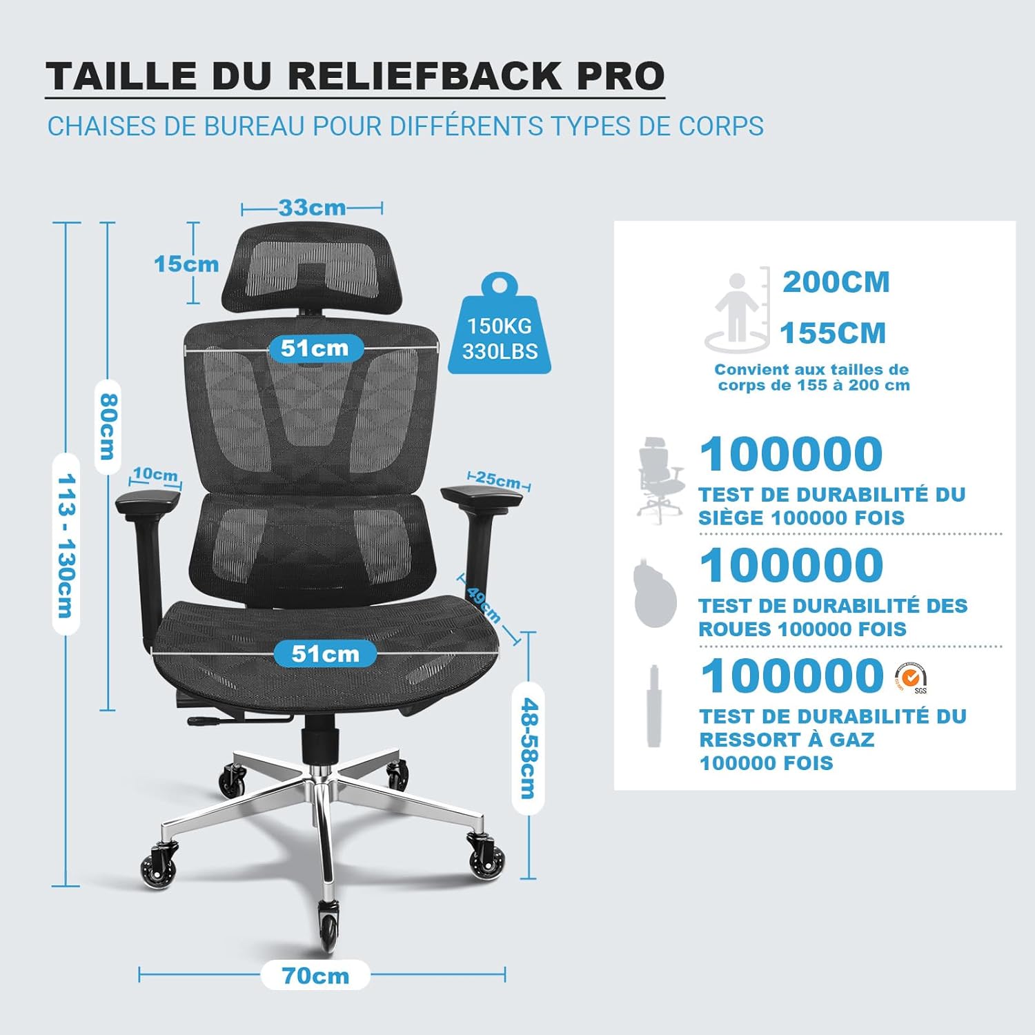 Fauteuil de Bureau, Accoudoirs 4D, Siège Réglable en Profondeur, roulettes en Caoutchouc, Dossier Haut, Inclinable 4 Positions, Télétravail & Gaming, Chaise de Bureau Ergonomique Tout Mesh Noir (Motif Géométrique)