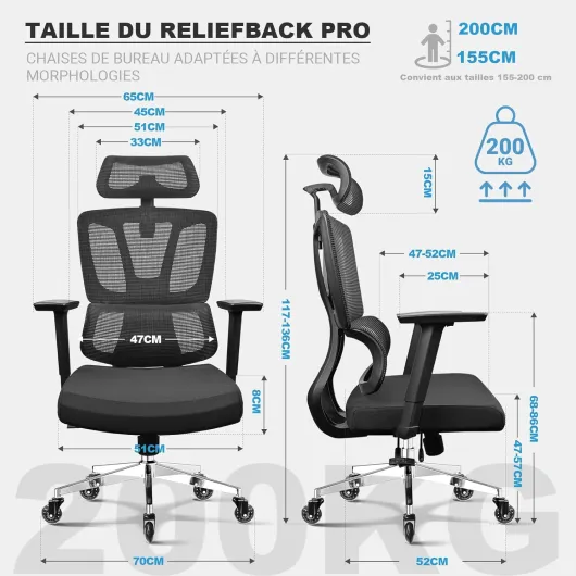 Fauteuil de Bureau Ergonomique, Accoudoirs 4D, Profondeur d’Assise Réglable, Appui-tête 3D, roulettes en Caoutchouc, Inclinaison à 4 Niveaux, Télétravail & Gaming, Chaise de Bureau 200 KG Noir Accoudoirs 4D