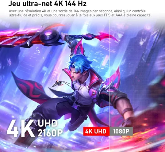 Écran PC IPS 32 pouces, moniteur jeu 4K 144Hz, 1ms, Adaptive Sync, 100%sRGB, Angle vision large 178, haut-parleur incorporé, HDMI2.1, DP 1.4, Compatible avec un montage mural 100*100mm-Noir 32 Pouces noir