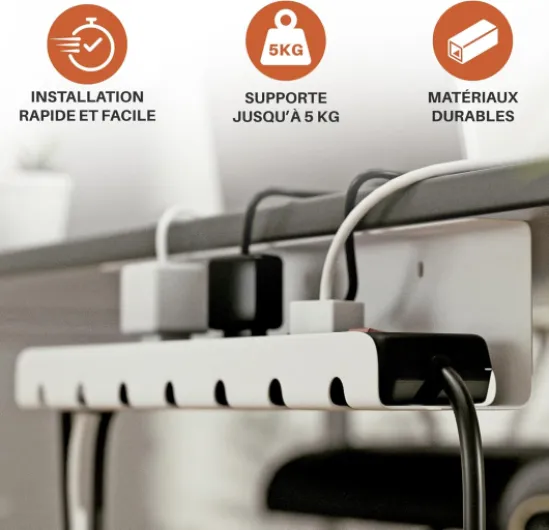 Chemin de Cable (Set de 2) en Acier Noir - Montage Rapide et Facile - Cable Management Solide et Pratique - Jusqu'à 5kg Set de 2 Noir