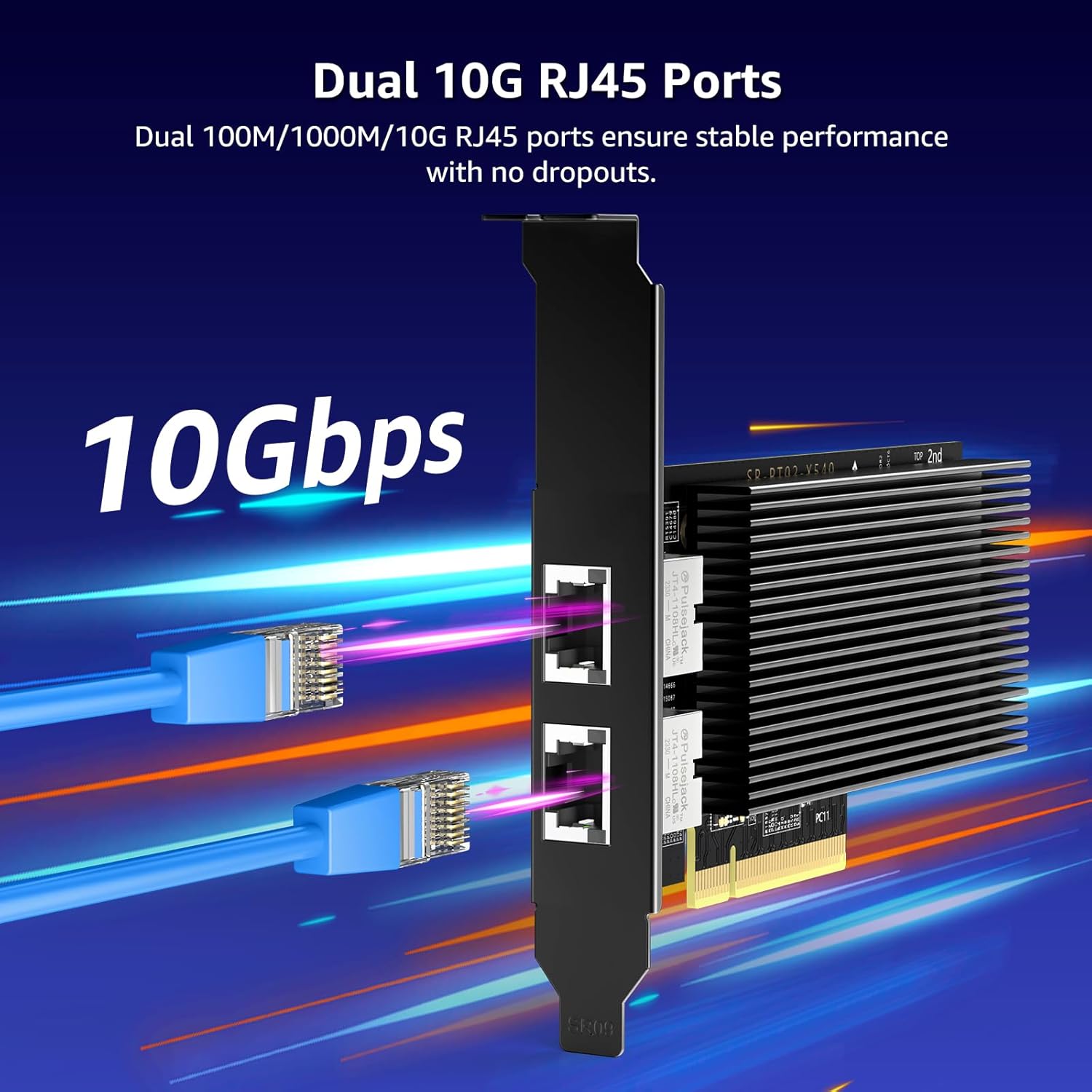 Carte Réseau PCI-E 10G avec 10Gbps Dual RJ45 Ports, Contrôleur Intel X540-T2, Carte Adaptateur Ethernet 10Gb VIMIN Compatible avec PCI Express X8, X16, Prend en Charge Windows Server/Linux/VMware
