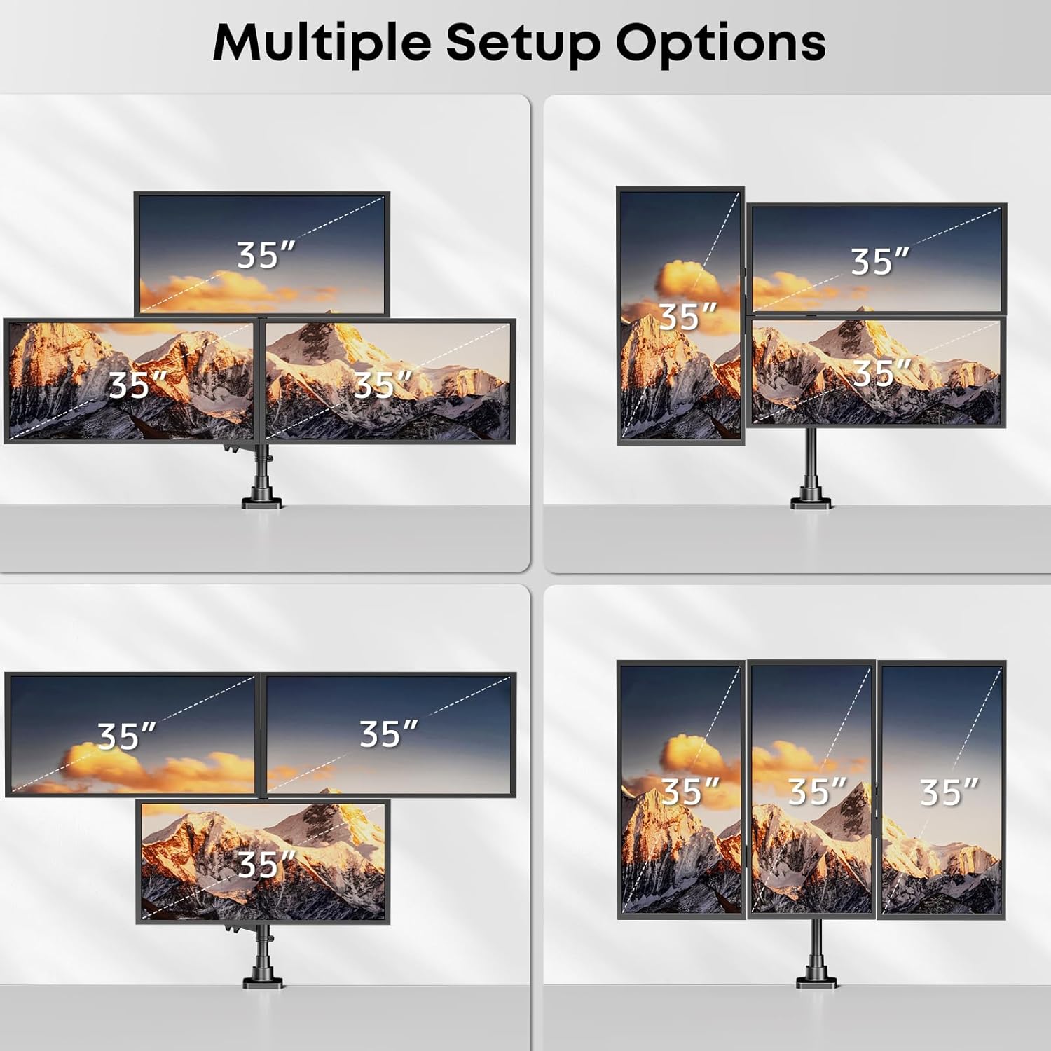 Support de Moniteur 3 moniteurs pour écran de 17 à 35", Support pour 3 écrans réglable en Hauteur avec Une capacité de 12 kg par Bras, Barre de 80 cm, VESA 75/100 mm