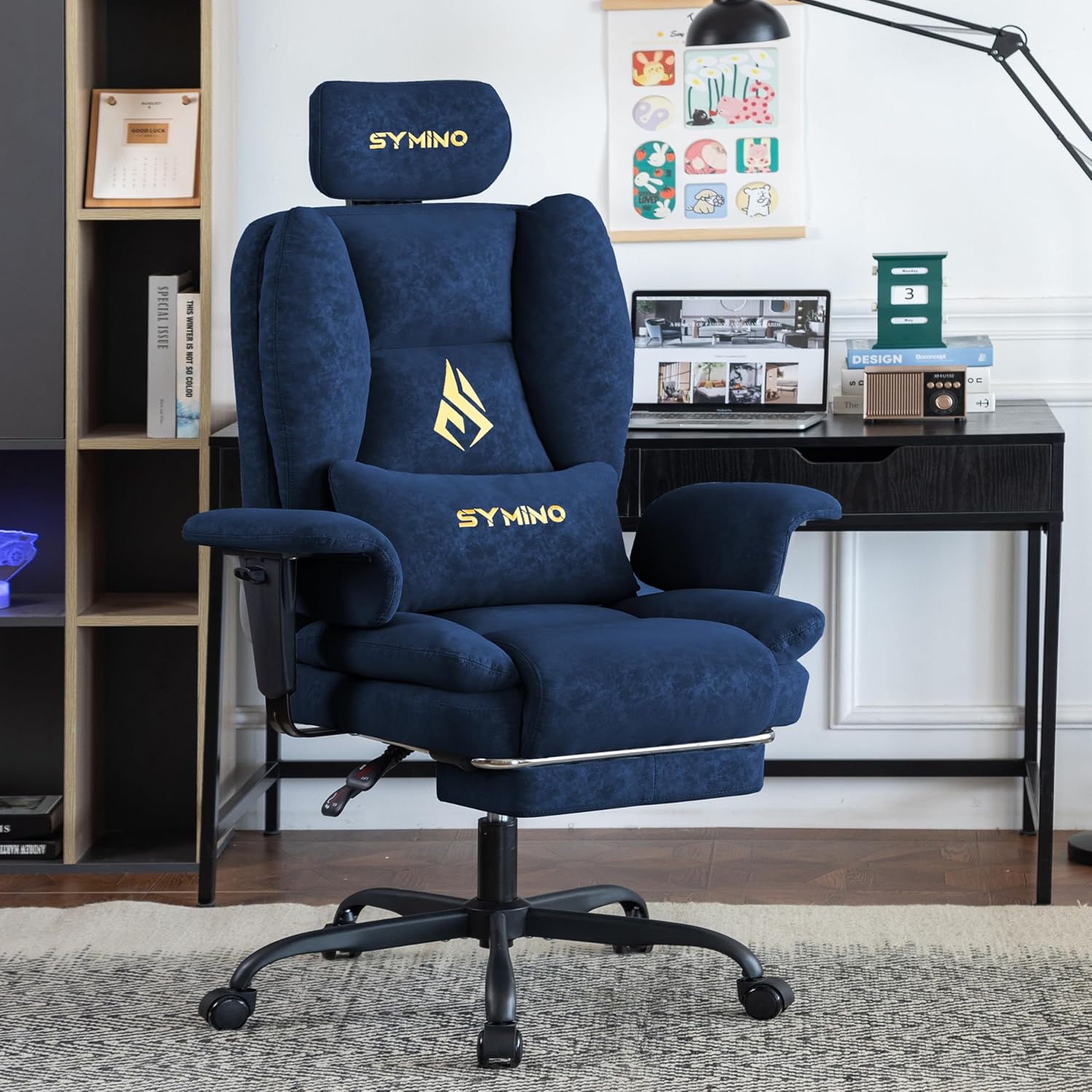 Symino Chaise Gaming Fauteuil Gaming Ergonomique - Chaise Bureau avec Repose-Pieds Réglable, PU en Cuir 130kg