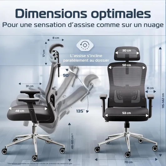 Chaise Bureau Ergonomique BrightSeat [Élue N°1] Fauteuil de Bureau & Chaise Gaming - Charge maximale 150kg (Noir) Brightseat (Noir)