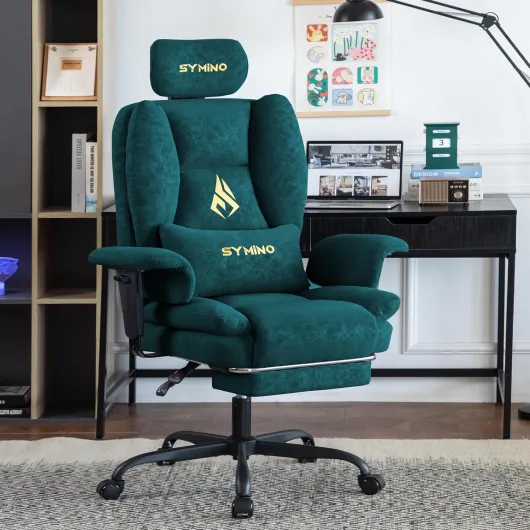Symino Chaise Gaming Fauteuil Gaming Ergonomique - Chaise Bureau avec Repose-Pieds Réglable, PU en Cuir 130kg Vert Simili cuir