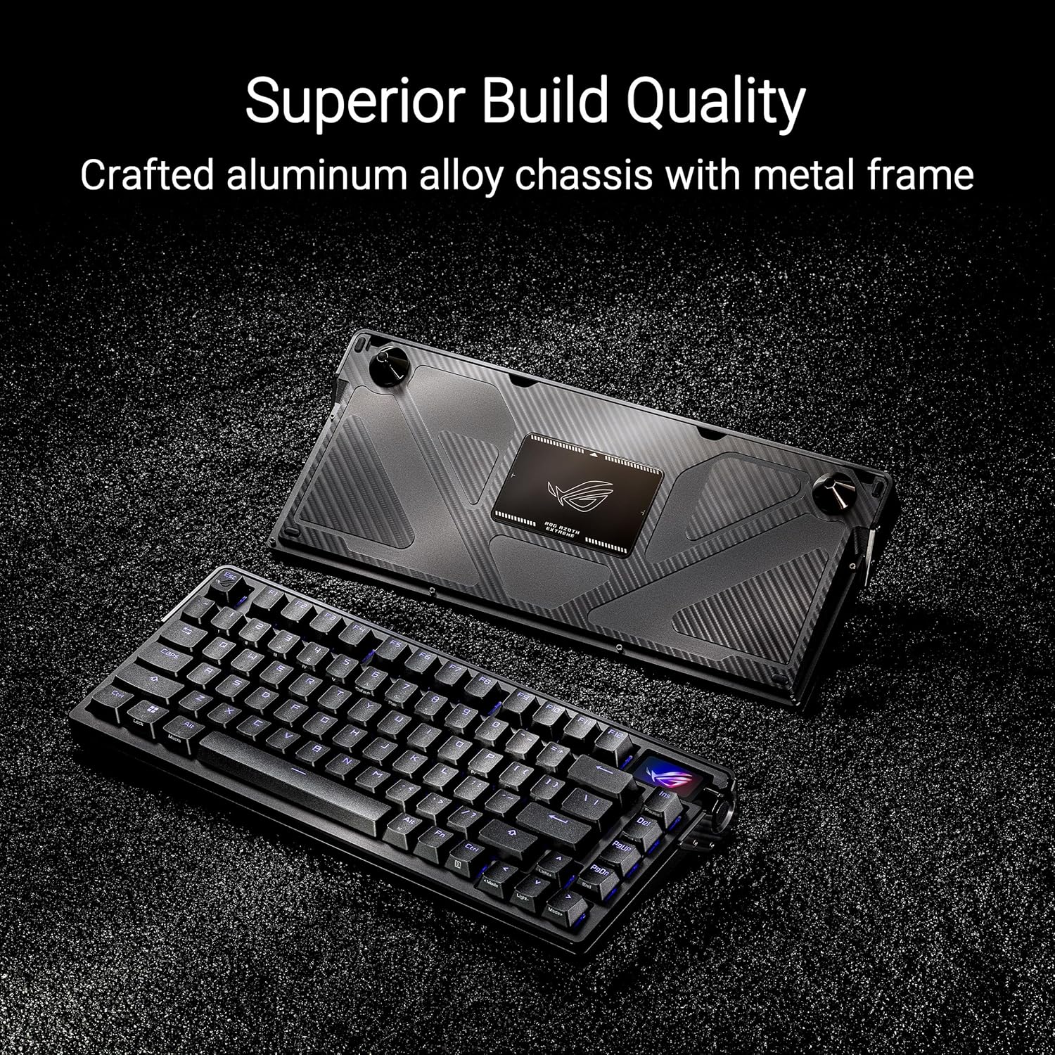 ROG Azoth Extreme - Clavier Gaming Custom 75%, châssis en Aluminium, Plaque de positionnement en Fibre de Carbone, Amortissement à Trois Couches, écran Tactile OLED, switches ROG NX Snow, AZERTY écran AMOLED Switches mécanique ROG NX Snow Carbone