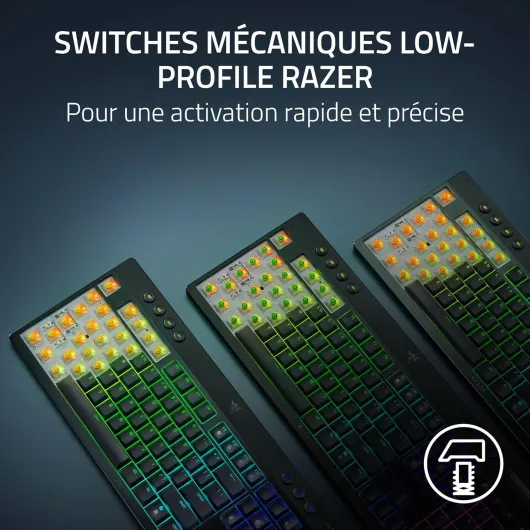 Razer BlackWidow V4 Tenkeyless HyperSpeed Low Profile - Clavier gaming sans fil remplaçable à chaud (BT, Molette multifonction et 3 boutons) Interrupteur Orange - AZERTY Clavier FR BlackWidow V4 TKL Low Profile Clavier FR Switch Orange Tactiles