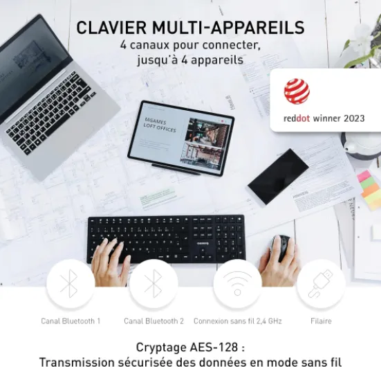KW X ULP, Clavier mécanique Haut de Gamme Ultra-Plat, Disposition française (AZERTY) Clavier Compact Multi-appareils Jusqu’à 4 appareils différents, Rechargeable, Noir