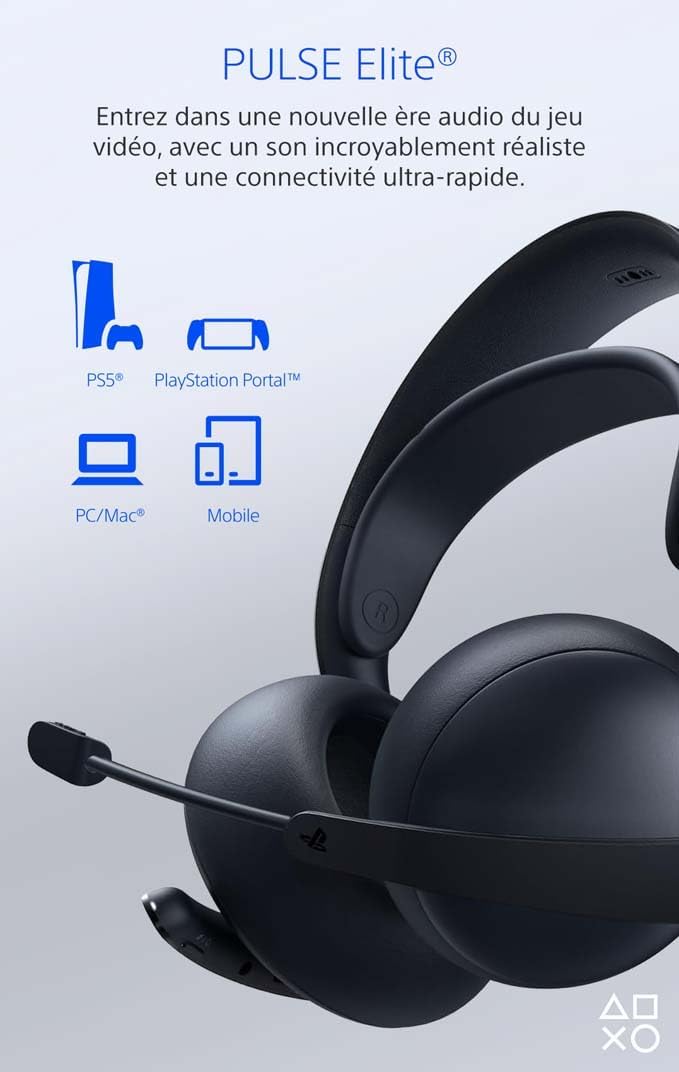 Playstation Sony, Casque-Micro sans Fil Pulse Elite 5, Compatible PC et Mac, Audio sans Perte Link, Micro Rétractable, Réduction de Bruit IA, 30h d’Autonomie, Couleur : Noire Midnight Black