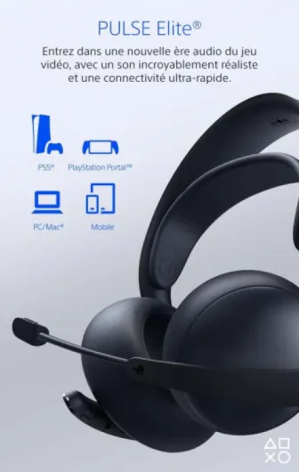 Playstation Sony, Casque-Micro sans Fil Pulse Elite 5, Compatible PC et Mac, Audio sans Perte Link, Micro Rétractable, Réduction de Bruit IA, 30h d’Autonomie, Couleur : Noire Midnight Black