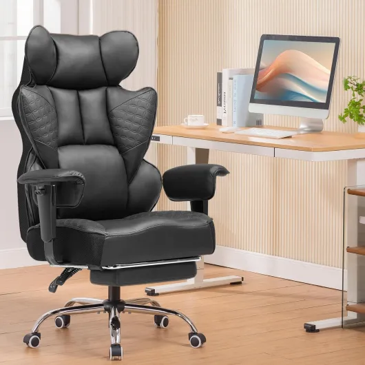 Chaise de gaming ergonomique, chaise de bureau avec accoudoirs réglables, soutien lombaire à ressorts pour grandes et hautes personnes, 150 kg, large assise, noir Large Noir