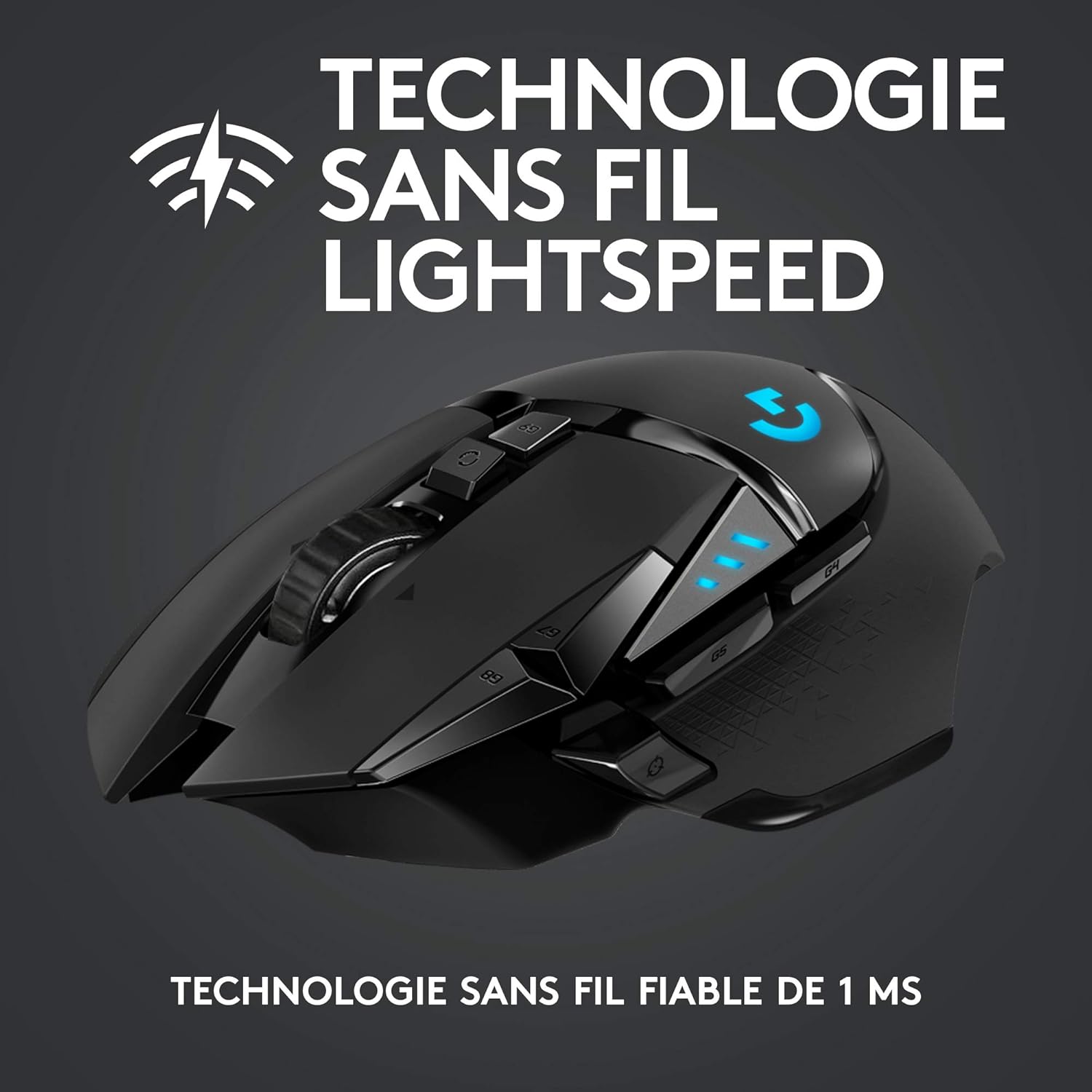 502 LIGHTSPEED Souris sans Fil, Capteur Gaming HERO 25K, 25 600 PPP, RGB, Ultra-Léger, 11 Boutons Programmables, Batterie Longue Durée, POWERPLAY-compatible, PC, EU Packaging - Noire