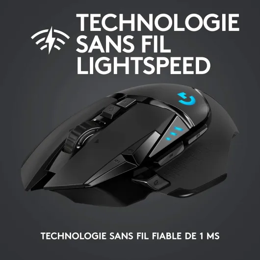 502 LIGHTSPEED Souris sans Fil, Capteur Gaming HERO 25K, 25 600 PPP, RGB, Ultra-Léger, 11 Boutons Programmables, Batterie Longue Durée, POWERPLAY-compatible, PC, EU Packaging - Noire