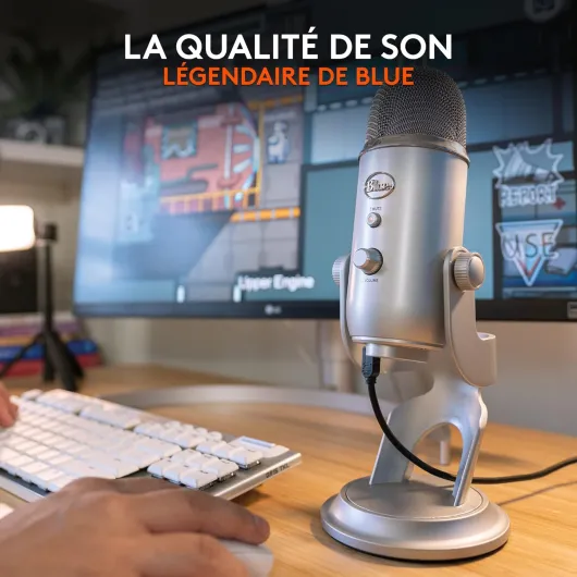 Blue Microphones Yeti, Micro USB pour Enregistrer, Streaming, Gaming, Podcast, Micro Gaming condensateur, Micro PC & Mac avec Effets Blue VO!CE, Support ajustable, Plug and Play - Argent