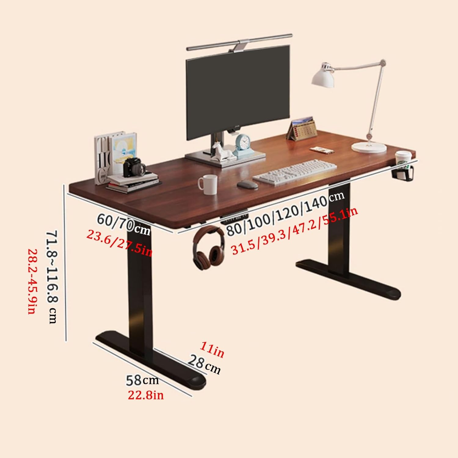 Bureau Assis Debout, Bureau Debout Réglable en Hauteur, Bureau Gaming avec Crochet pour Casque et Porte-gobelet, Bureau Gamer avec 4 Hauteurs de Mémoire(Nero,120x60cm/47.2x23.6in) 120x60cm/47.2x23.6in Nero