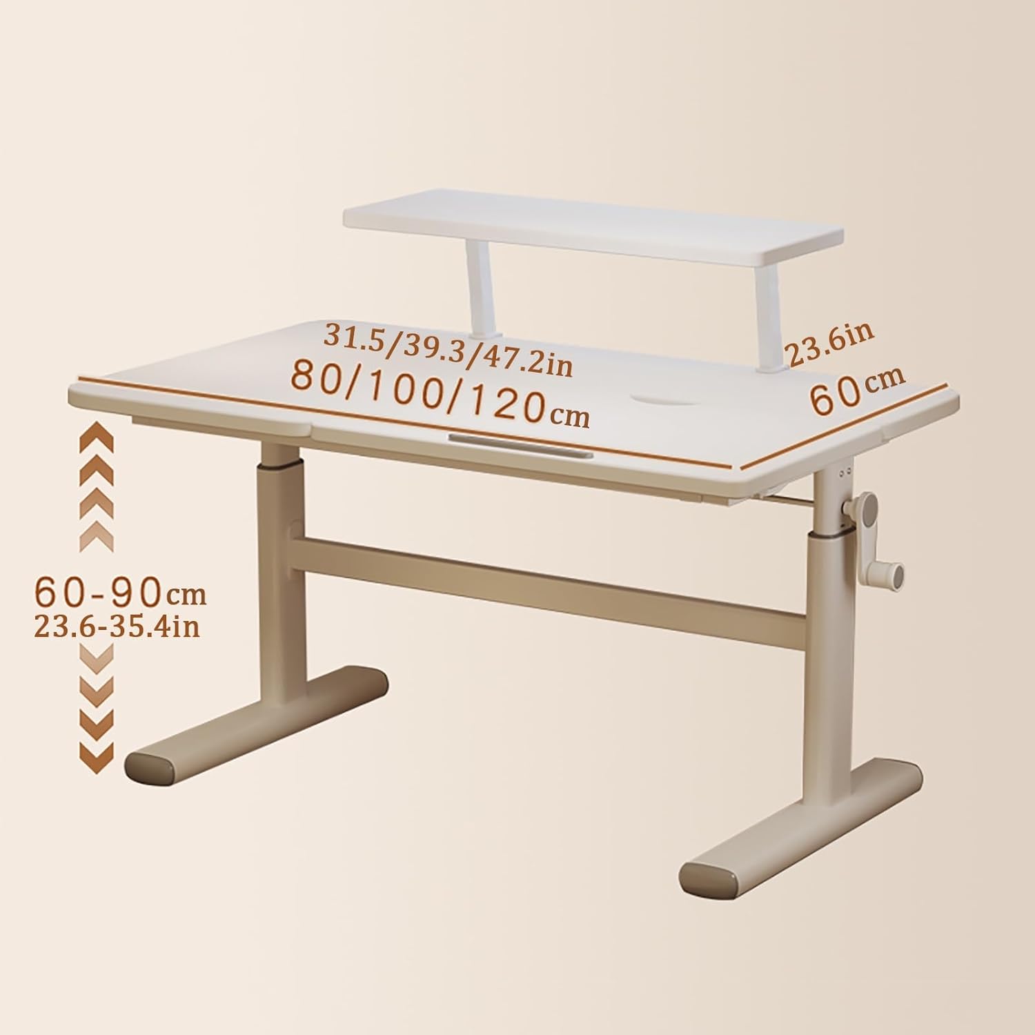 Bureau Assis Debout Manuel, Bureau Réglable en Hauteur, Bureau Gaming avec Étagère de Rangement, Bureau D'ordinateur pour Jeux, Travail, Études(80x60cm/31.5x23.6in)