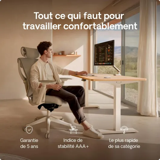 Bureau Assis Debout Électrique 160x80cm - Bureau Réglable en Hauteur à Moteurs Électriques Doubles - Commande Tactile - USB - Mémoire - Plateau Bois Européen - Table Assis-Debout 1.3 Blanc + Chêne 160 x 80 cm