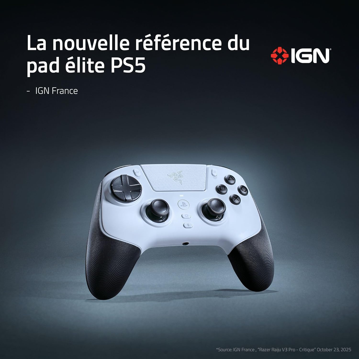 Razer Raiju V3 Pro - Manette sans fil pour e-sport pour PlayStation 5 et PC - 4 boutons amovibles & 2 bumpers à prise en griffe - Sticks analogiques TMR - Pro HyperTrigger - Blanc
