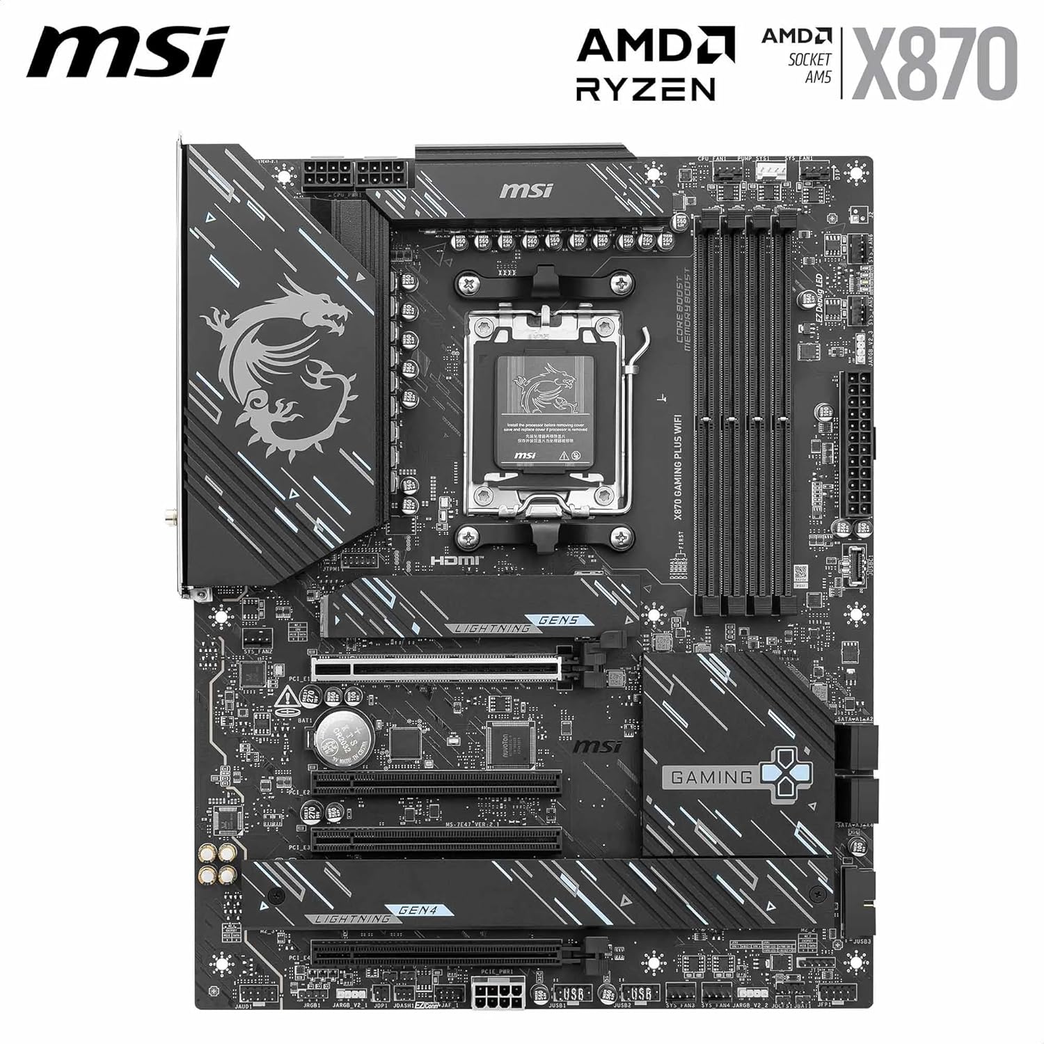 X870 Gaming Plus WiFi Carte mère ATX - pour processeurs AMD Ryzen 9000/8000 / 7000, AM5 - DDR5 Memory Boost (8200+ MT/s OC), PCIe 5.0 x16 & 4.0 x16, M.2 Gen5, Wi-FI 7, 5G LAN X870 X870 GAMING PLUS WIFI