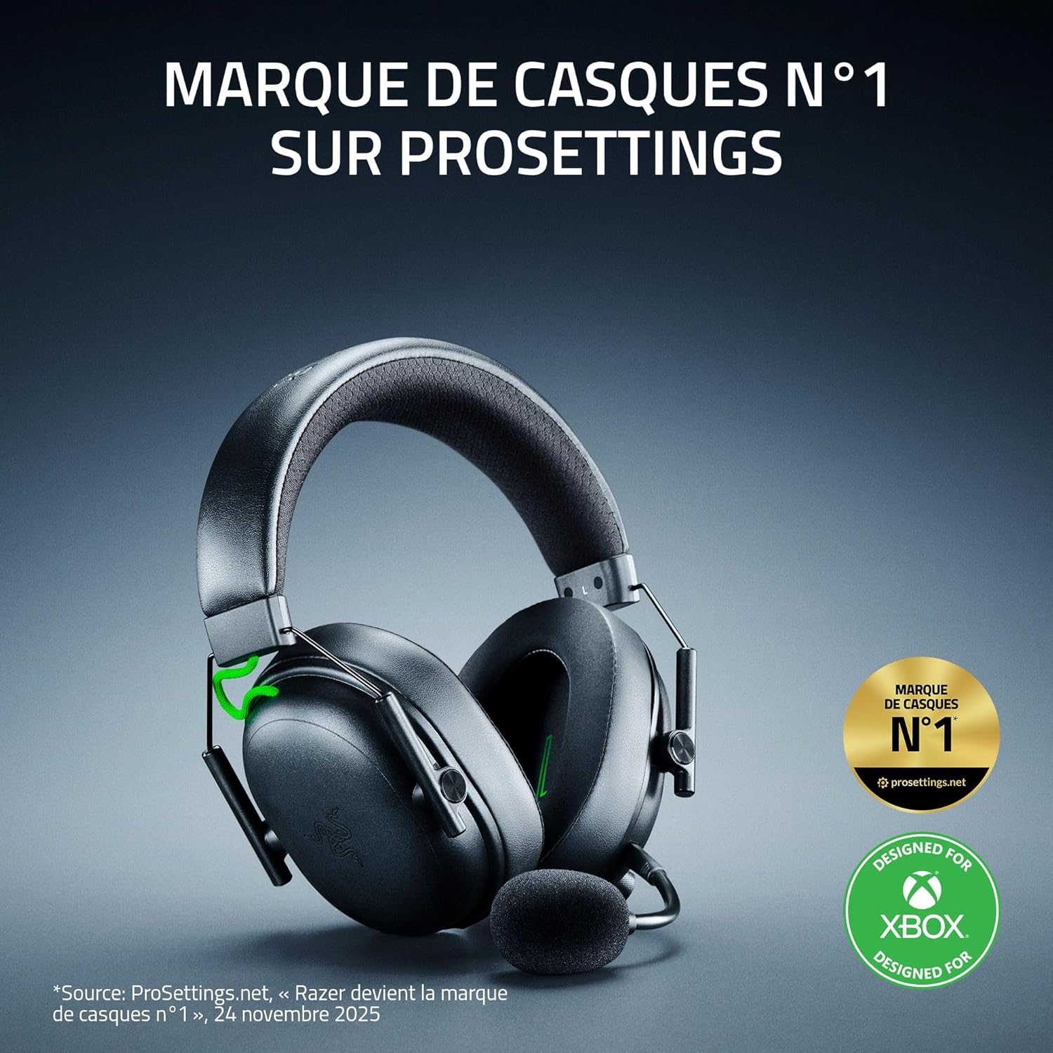 BlackShark V3 Xbox S-X - Casque sans Fil pour l´Esport - Haut-parleurs Triforce 50 mm - Microphone Large Bande Amovible - HyperSpeed 2,4 GHz et Bluetooth - Son Surround - Xbox/PC - Noir BlackShark V3 - Xbox Noir