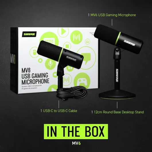 MV6 Micro USB Gaming, USB-C, Microphone Dynamique, Mode Auto Level, Digital Popper Stopper, pour PC Gamers, Streamers